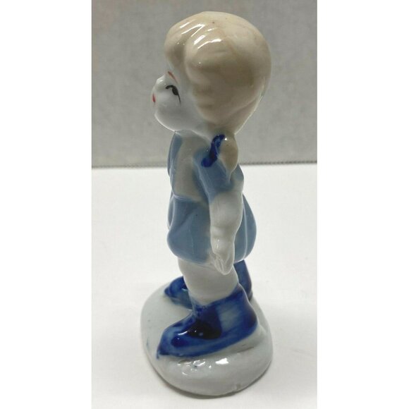 Little Porcelain Dutch Girl Figurine Vintage Child Blue White Waving Hello - Picture 5 of 8